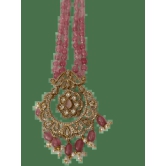 Pink Beaded Necklace with Gold and Diamond Pendant