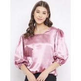 Women Pink Solid Square Neck Satin Blouson Top