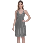 Madam - Grey Satin Womens Nightwear Nighty & Night Gowns ( Pack of 1 ) - None