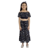 Kids Cave two piece dress for girls top plazo fabric-printed crepe (Color_Blue, Size_3 Years to 12 Years) - None