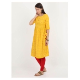 Alena - Yellow Cotton Women''s Flared Kurti - XL