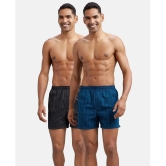 Jockey 8222 Men Super Combed Cotton Woven Checkered Inner Boxers - Seaport Teal & Black (Pack of 2) - None