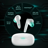 Noise Buds VS402 in-Ear Truly Wireless Earbuds with 50H of Playtime, Low Latency, Quad Mic with ENC, Instacharge (10 min = 120 min), 10mm Driver, BT v5.3, Breathing LED Lights Neon White