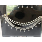 Pearl and Silver Double Chain Maang Tikka with Earrings