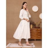 Rangita Women Rayon Off White Embroidered Calf Length Anarkali Kurti - None