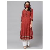 Yash Gallery - Maroon Cotton Women''s Flared Kurti ( Pack of 1 ) - XL