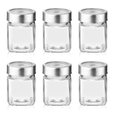 Treo Cube 180 ML Glass Storage Jar with Steel Lid | Transparent | Set of 3 and 6 Pcs