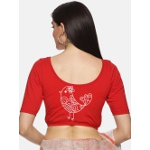 Women Back Printed Strechable Blouse-Red / Large