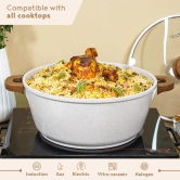 Bergner Naturally Marble Non Stick Casserole with Glass Lid | Gas & Induction Compatible | Cream | 1 Pc