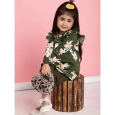 MINI & MING Girls Floral Printed Round Neck Bell Sleeves Pleated A-Line Top