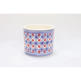 Khurja Pottery Indoor Pot Pipe Shape Red and Blue Colour Small Size 4 Inches