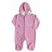 Pink Hoody Full Romper/Sleeper with Feet and Fower/heartPrinted Hood(100% Cotton)