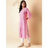 Vbuyz Cotton Printed Front Slit Womens Kurti - Pink ( Pack of 1 ) - None