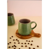 Metallic Green Striped Mug-Set of Four