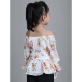 MINI & MING Girls Floral Printed Off-Shoulder Puff Sleeves Gathered Bardot Top