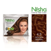 Nisha Creme Hair Color Golden Brown 40g Pack of 6, Permanent Hair Color for Women Men, No Ammonia, 100% Grey Coverage