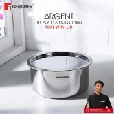 Bergner Argent Tri-Ply Stainless Steel Tope / Patila with Stainless Steel Lid | Gas & Induction Compatible | Silver 20 cm