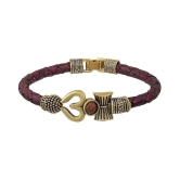 TEVATIYA Rudraksha OM Trishul Damroo Designer Oxidized Gold Bahubali Leather Kada Bracelet for Men & Women