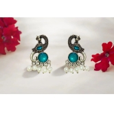 Earrings For Women Oxidised Silver Peacock Shape Jhumki Earrings For Girls And Women (Blue)