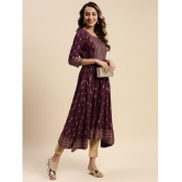 Rangita Women Rayon Wine Gold Printed Calf Length Kurti Anarkali - 4XL, Wine