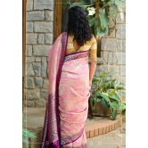 Lotus Pink and Plum Tussar Georgette Silk Saree | SILK MARK CERTIFIED | Shobitam Saree