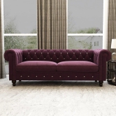 Graceful 3 Seater Velvet Rolled Arm Chesterfield Sofa-Gray