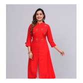 MAUKA Rayon Embroidered Front Slit Womens Kurti - Red ( Pack of 1 ) - None