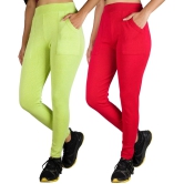 KARARO JEGGINGS - Cotton Blend Skinny Fit Fluorescent Green Womens Jeggings ( Pack of 2 ) - None