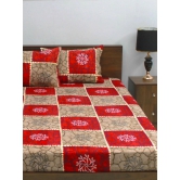 Vista 110 GSM Microfiber Red Floral Queen Bedsheet with 2 Pillow Covers