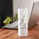 Indigifts Tumbler With Lid And Steel Straw 590 ML|Insulated Steel Bottle For School, Office, Home, Gym|Cricket In Blood Print|Cold & Hot Beverages|Dent & Scartch Proof|Safe for Kids|WHITE|