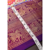 Exquisite Pochampally Ikkat Kanjivaram Pure Silk Digital Print saree in Beige and Purple with Zari Border  I SILK MARK CERTIFIED