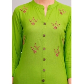 MAUKA Rayon Embroidered Front Slit Women's Kurti - Green ( Pack of 1 ) - None