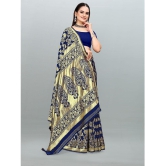 Om Shantam Sarees - Navy Blue Banarasi Silk Saree With Blouse Piece ( Pack of 1 ) - Navy Blue