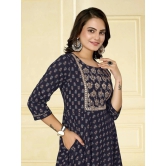 Rangita Women Cotton Navy Blue Embroidered Calf Length Anarkali Kurti - None