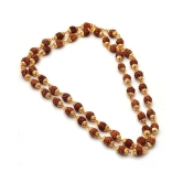 Rudraksha mala chain punch mukhi 50 beads fine gold plated religious healthcare mala - Brown