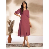 Janasya Chiffon Self Design Midi Womens Fit & Flare Dress - Mauve ( Pack of 1 ) - None