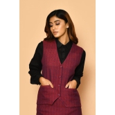 Red V-neck Handloom Cotton Jacket