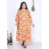 Swasti Cotton Blend Printed Flared Womens Kurti - Orange ( Pack of 1 ) - None