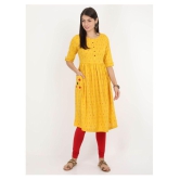 Alena - Yellow Cotton Women''s Flared Kurti - XL