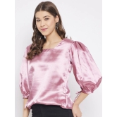 Women Pink Solid Square Neck Satin Blouson Top