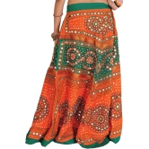 Orange And Green Long Ghagra Skirt from Jaipur with Aari Embroidery and Sequins