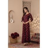 Kapadia Rayon Printed Anarkali Womens Kurti - Maroon ( Pack of 1 ) - None