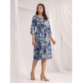 Janasya Cotton Printed Knee Length Womens A-line Dress - Indigo ( Pack of 1 ) - None