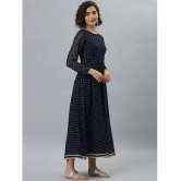 Janasya Georgette Printed Flared Womens Kurti with Dupatta - Navy Blue ( Pack of 1 ) - None