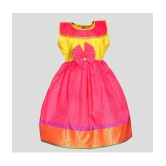 MangoPies - Pink & Yellow Silk Blend Baby Girl Dress ( Pack of 1 ) - None