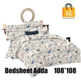 Bedsheet Adda-Super Mega King Size  King Size(108*108 in)-Pure Cotton Sanganeri Printed Jaipuri  Double Bedsheet With 2 Matching Pillow Covers-RJ-14-03-(108*108)-HT8205