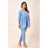 SVARCHI Cotton Printed Anarkali Womens Kurti - Blue ( Pack of 1 ) - None