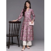 Varanga Silk Printed A-Line Womens Kurti - Purple ( Pack of 1 ) - None