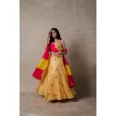 Pink and Yellow Phulkari lehenga Set-2XL