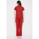 Clovia Cotton Blend Nightsuit Sets - Red - None